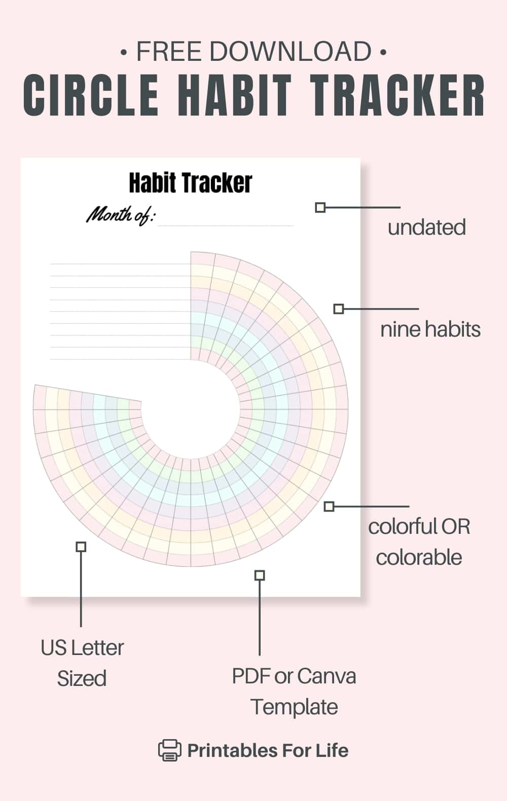 colorful monthly circle habit tracker | free printable